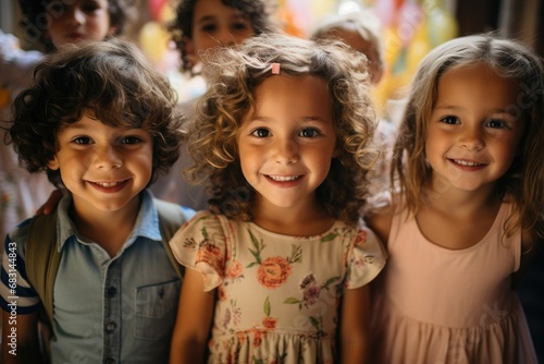Joyful Childhood: A Portrait of Smiling Young Friends 