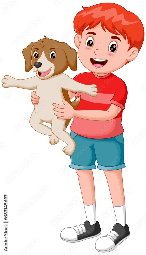 Cute Happy boy and puppy. Vector illustration Cute Happy boy and puppy. Vector illustration