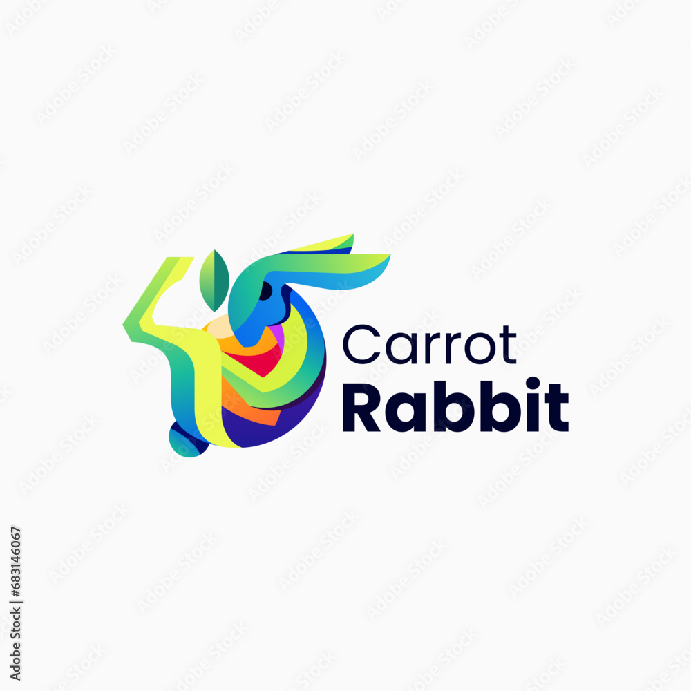 Vector Logo Illustration Carrot Rabbit Gradient Colorful Style