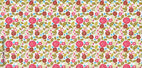 seamless pattern with flowers and hearts, Swirly floral retro