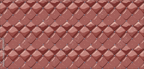 leather upholstery. Close-up texture of genuine leather with Brown rhombic stitching. Luxury background.