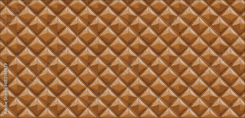 leather upholstery. Close-up texture of genuine leather with Brown rhombic stitching. Luxury background.