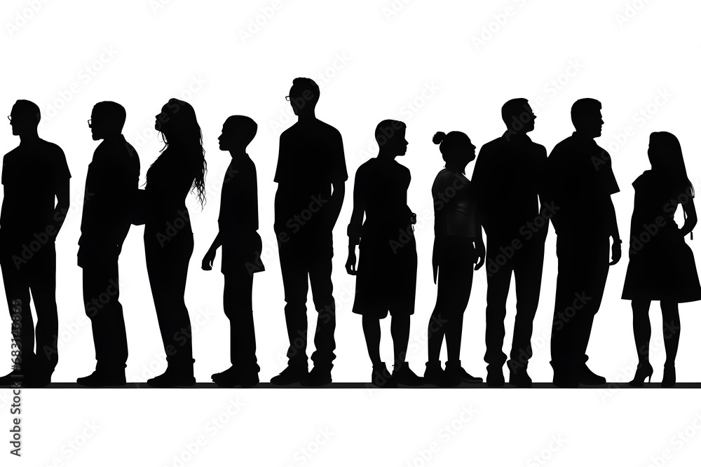 silhouette group of people isolated on transparent background - design element PNG cutout