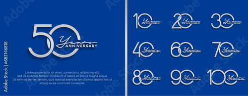 set of anniversary logo silver color on blue background for celebration moment