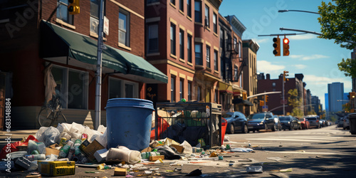 Street corners marred by garbage bins and food waste strewn around