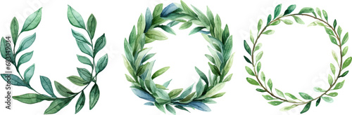 four watercolor laurel wreaths for printable templates photo