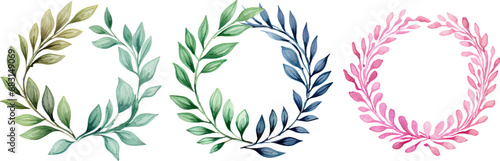 four watercolor laurel wreaths for printable templates