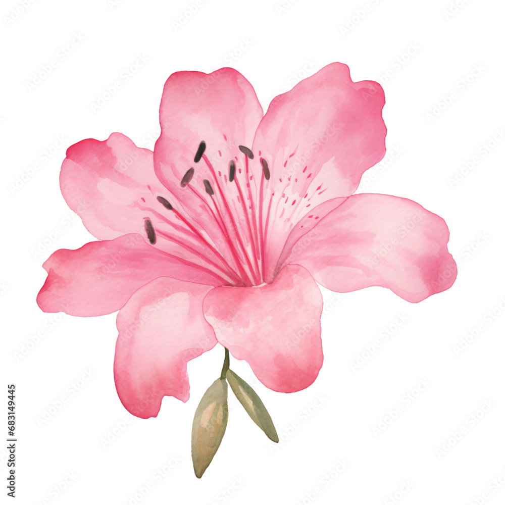 watercolor azalea illustration,Pink floral ,pastel flower, single object. isolated on white and transparent background