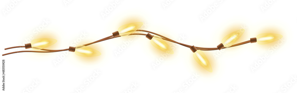 Shiny realistic electric garland with glowing yellow bulbs, Christmas decorative element Shiny realistic electric garland with glowing yellow bulbs, Christmas decorative element