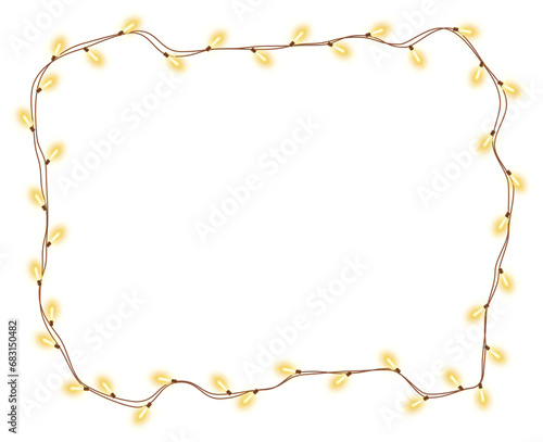 Shiny realistic electric garland with glowing yellow bulbs, Christmas decorative frame © wild