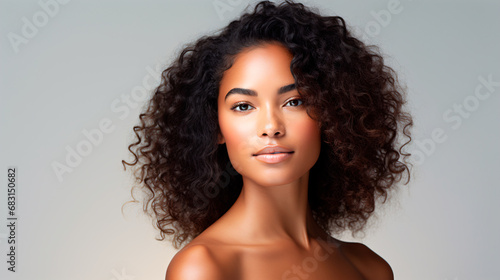 hermosa mujer natural modelo afroamericana con cabellos rizados, foto de estudio  photo