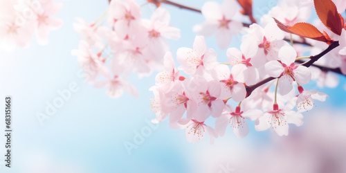 Japanese Sakura Blooms Against a Clear Blue Sky  Cherry Blossoms in Serene natural background.