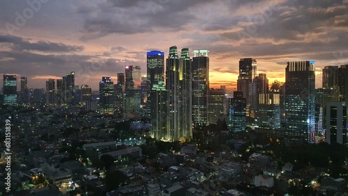 Jakarta, Indonesia – March 6, 2023: A sunset view cityscape of Indonesia capital city Jakarta