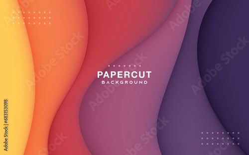 Colorful papercut background design orange and purple smooth color dimension layers