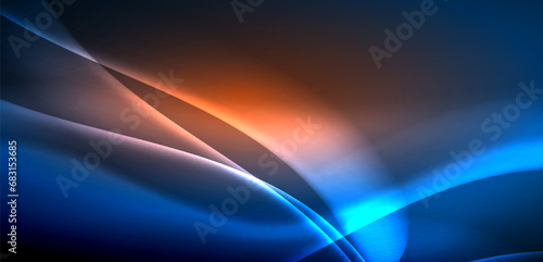 Dynamic waves in ethereal glow of neon lights. Concept merges fluidity of motion with vibrant allure of neon, crafting entrancing backdrop that embodies both vitality and futuristic sophistication