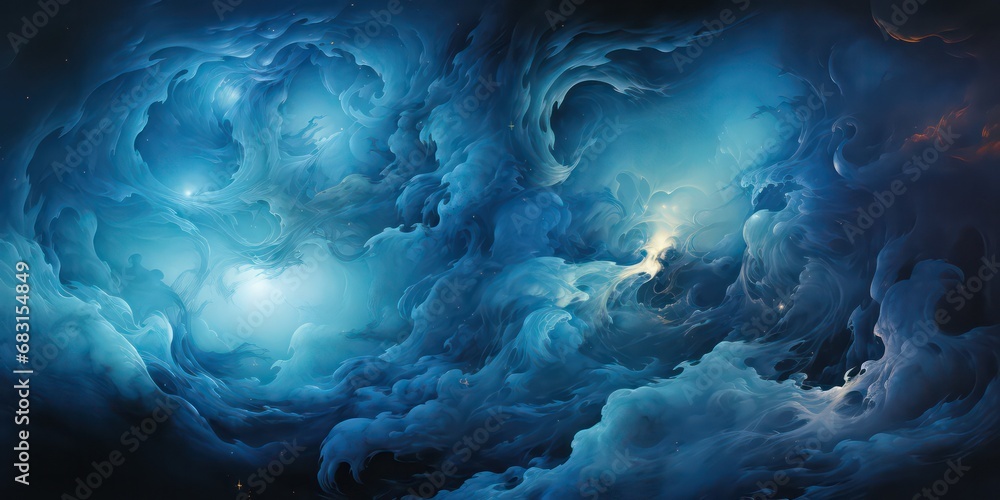 Atmospheric clouds, prominent bubbles in the foreground, translucent planes, eroded surfaces, and luminous sfumato techniques. Atmospheric clouds, prominent bubbles in the foreground, translucent planes, eroded surfaces, and luminous sfumato techniques.