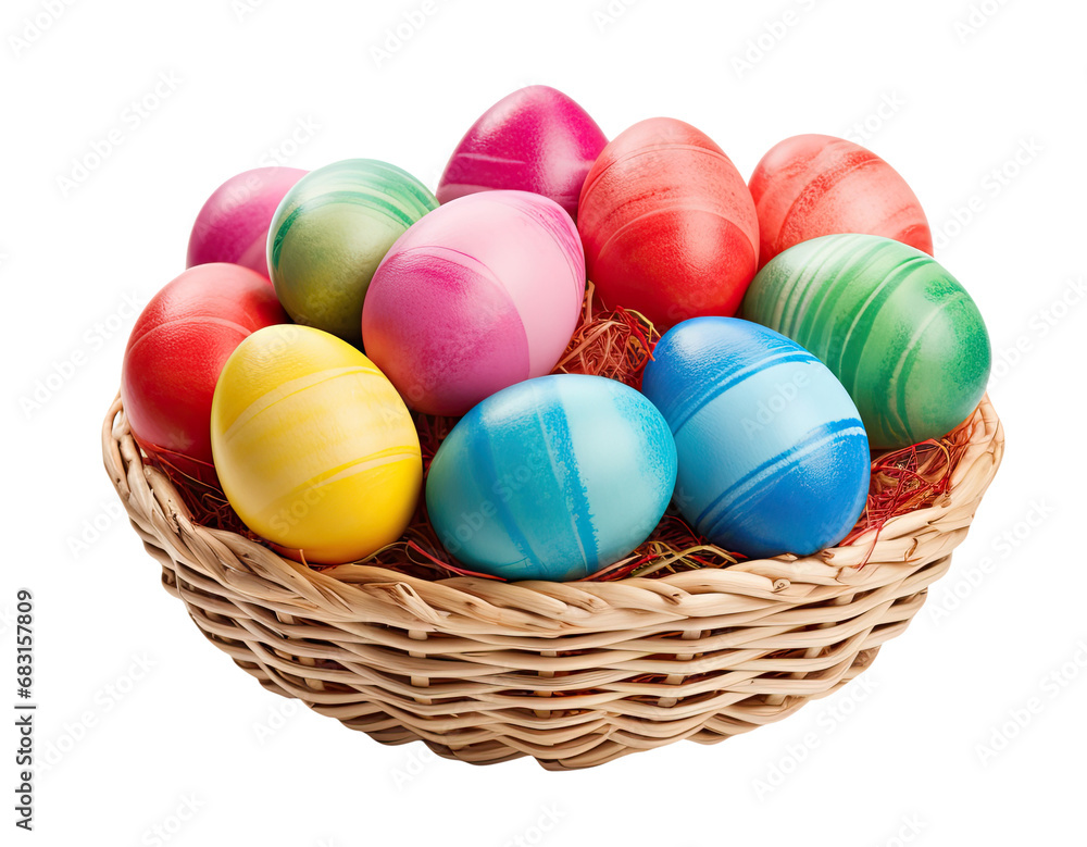 Basket with Easter eggs isolated on transparent background Basket with Easter eggs isolated on transparent background