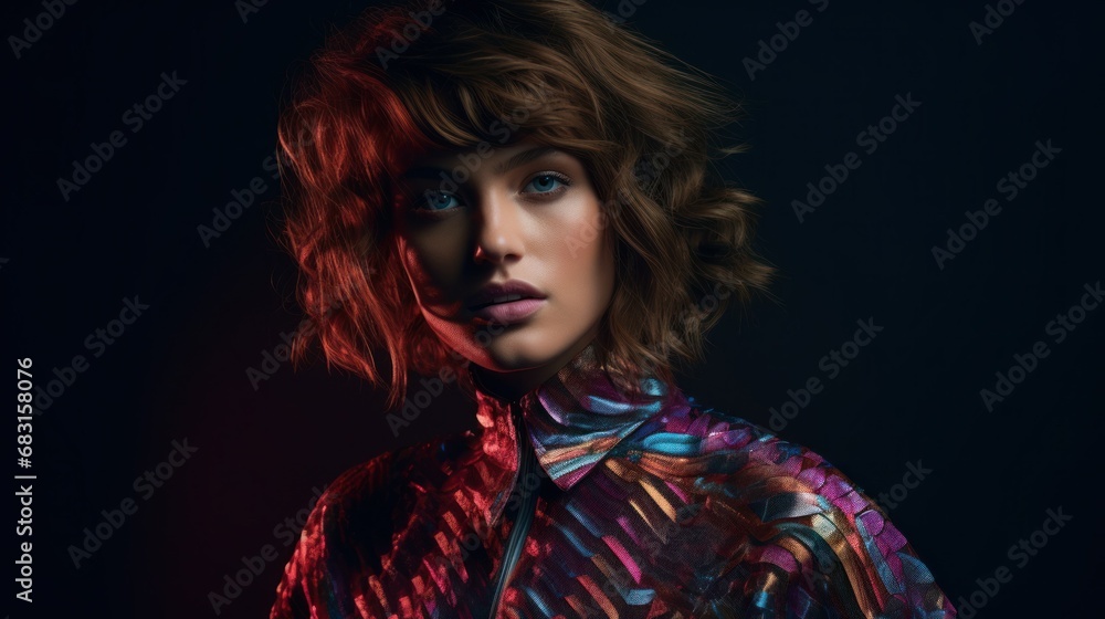 Close-up candid portrait photo of a fashion model striking a fierce pose Close-up candid portrait photo of a fashion model striking a fierce pose