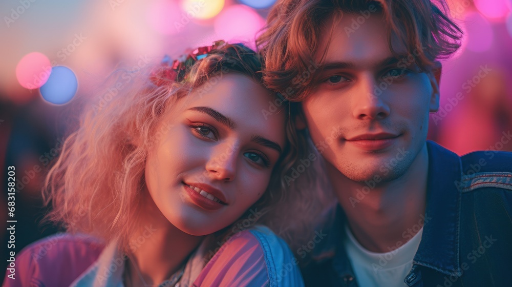 a young couple at a music festival a young couple at a music festival