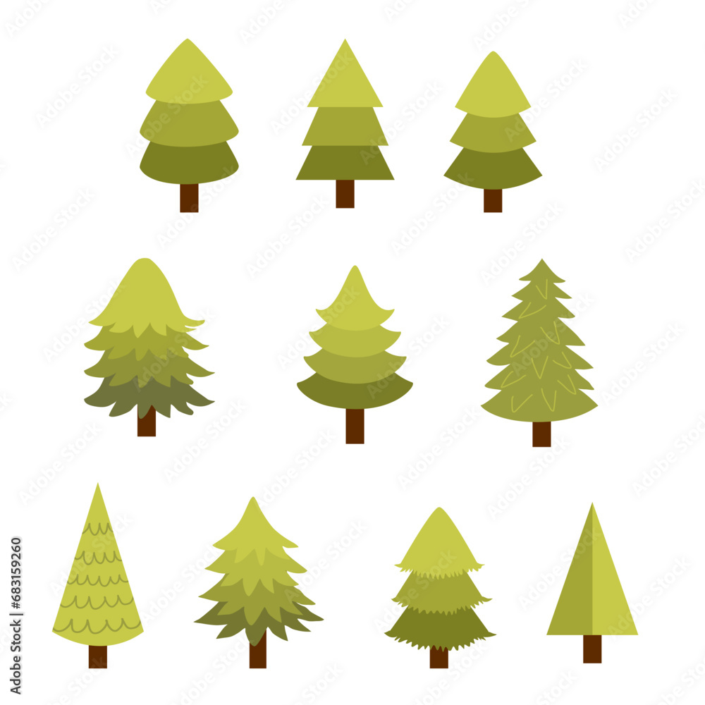 Obraz premium Set of Pine Tree Vector Illustration