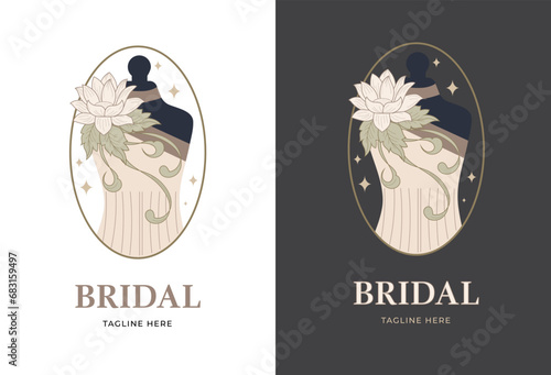 Monochrome Bridal Gowns Boutique Logo Ideas, Sign, Icon, Mannequin, Fashion, Beautiful Bride, Boutique Bridal Logo Illustration Vector Design