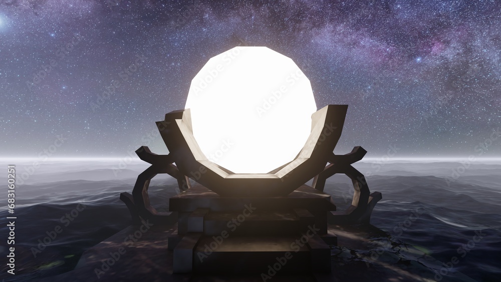 mysterious alien structure in the night 3d render Stock Illustration ...