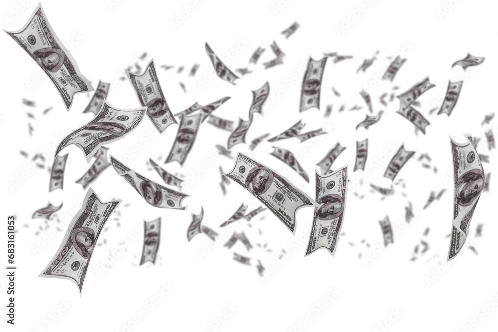 Digital png illustration of multiple dollar banknotes on transparent background - obrazy, fototapety, plakaty 
