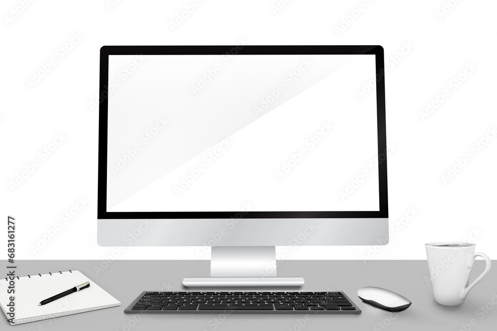 Digital png illustration of computer screen with copy space on desk on transparent background Digital png illustration of computer screen with copy space on desk on transparent background