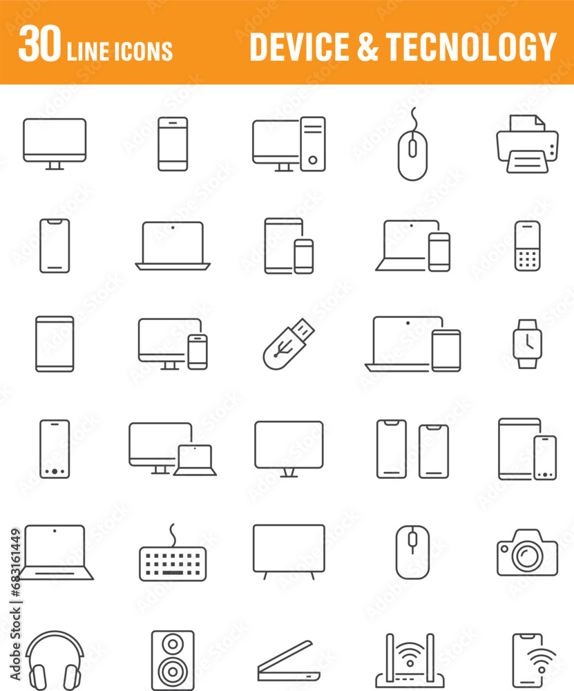 Device & Technology Line Icons Set Device & Technology Line Icons Set