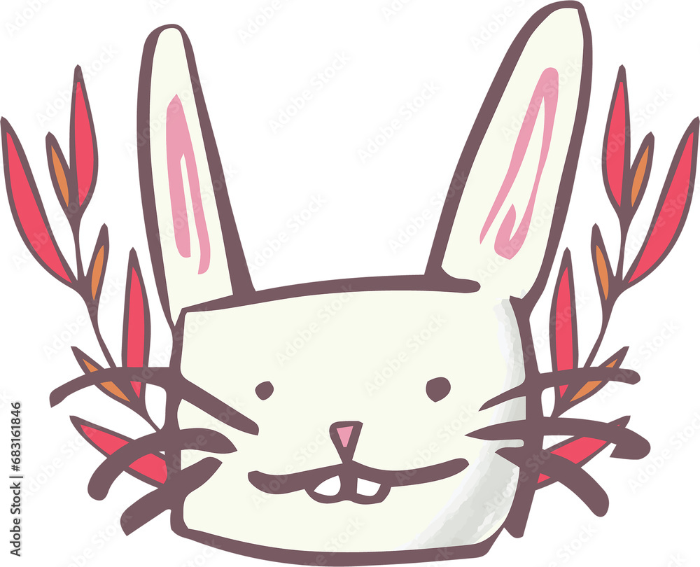 Naklejka premium Digital png illustration of white rabbit with plants on transparent background