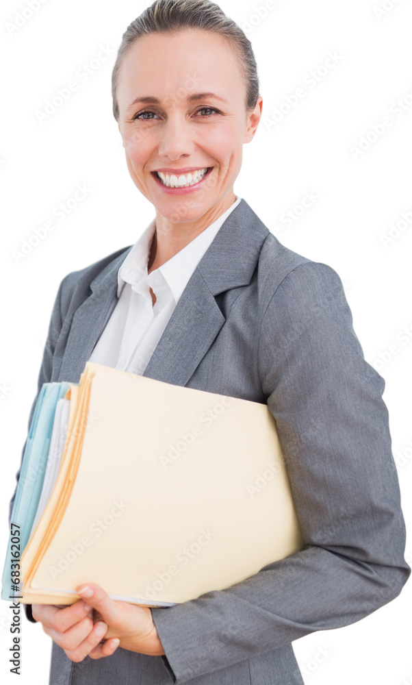 Digital png photo of happy caucasian businesswoman on transparent background Digital png photo of happy caucasian businesswoman on transparent background