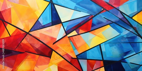 Abstract geometric Mosaic styles involves creating a transparent,  pattern using vibrant colors.