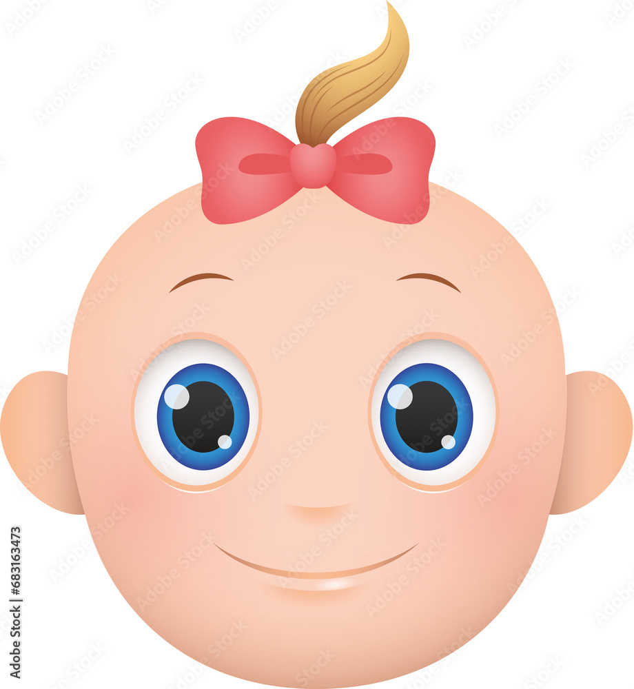 Digital png illustration of happy toddler girl head with pony on transparent background Digital png illustration of happy toddler girl head with pony on transparent background