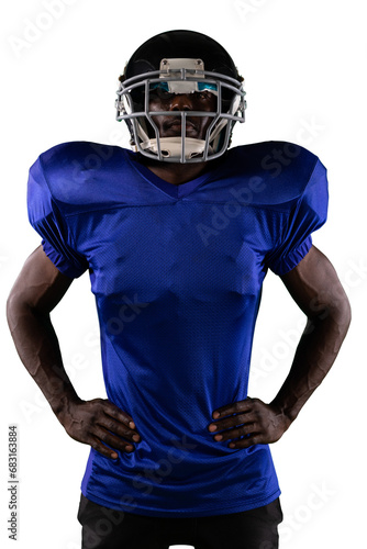 Digital png photo of african american american rugby player looking on transparent background