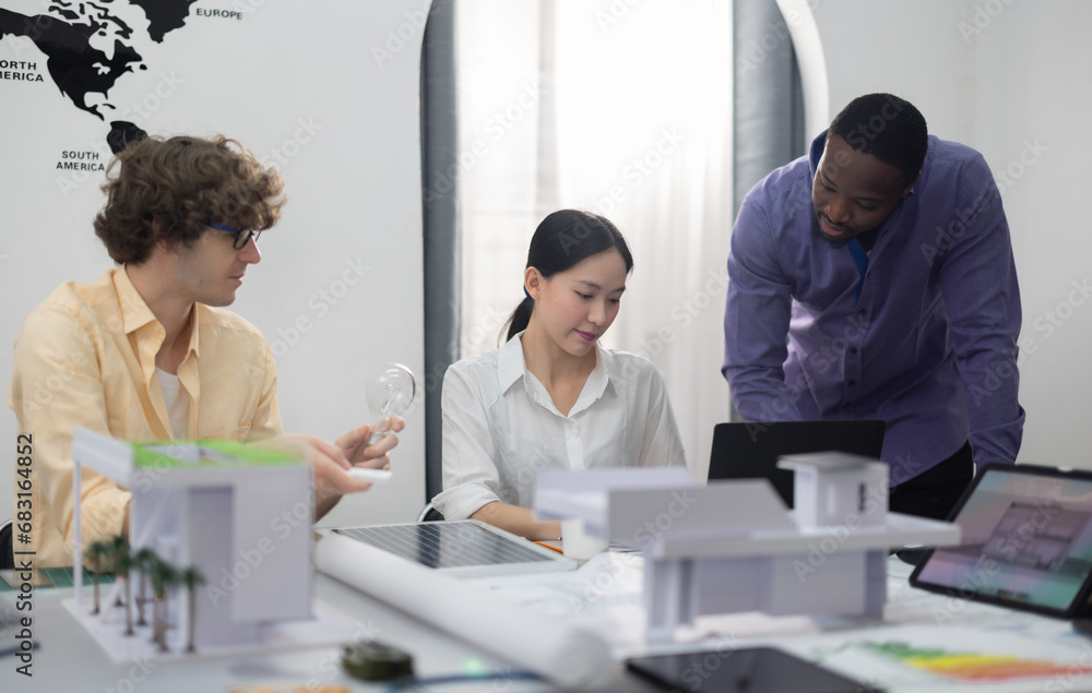 Obraz premium Architects create green, low-carbon buildings prioritizing efficiency, quality, and sustainability.