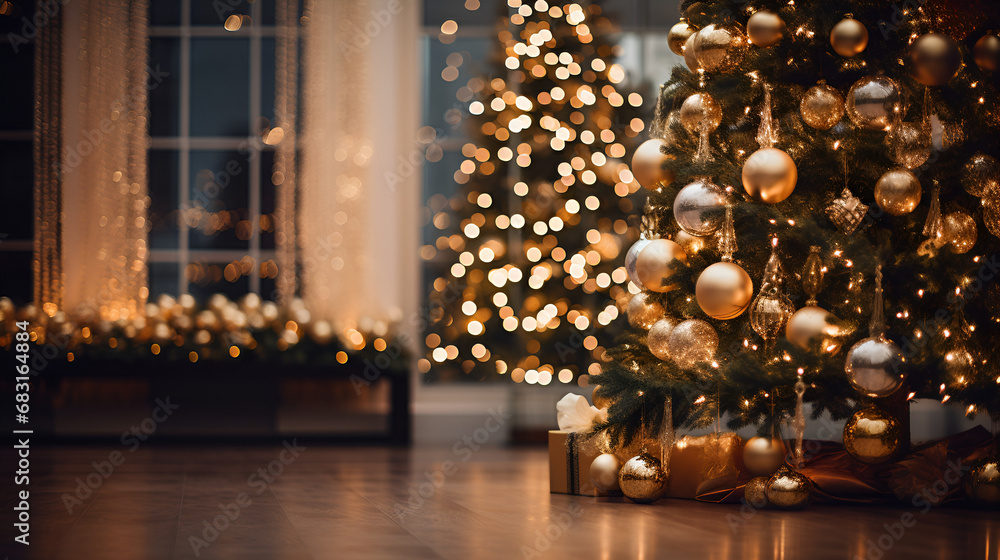christmas tree decorations blur background window lighting