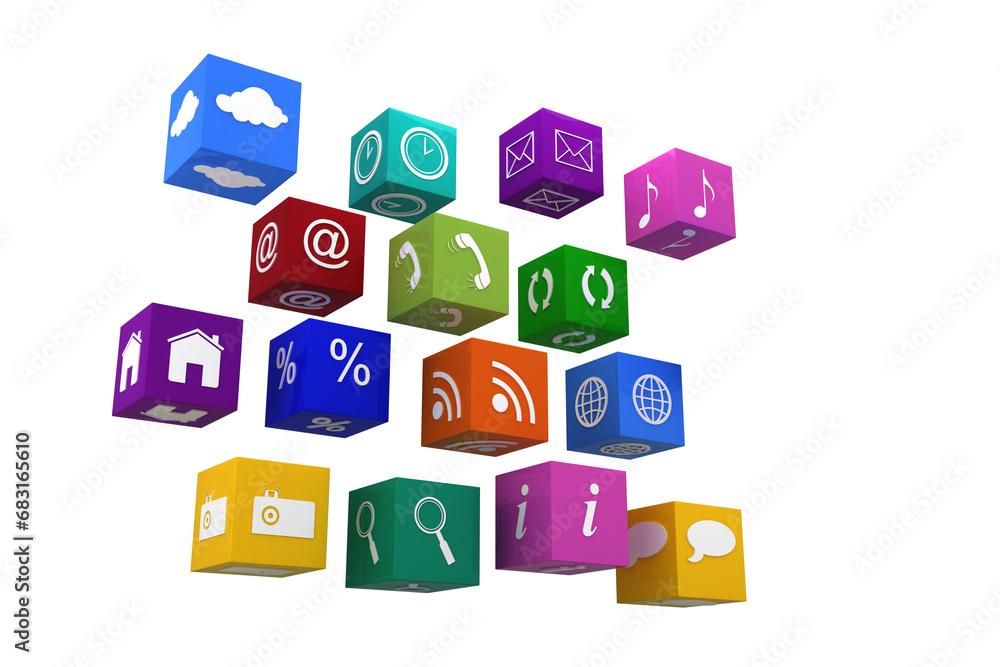 Digital png illustration of colourful computer 3d icons on transparent background Digital png illustration of colourful computer 3d icons on transparent background