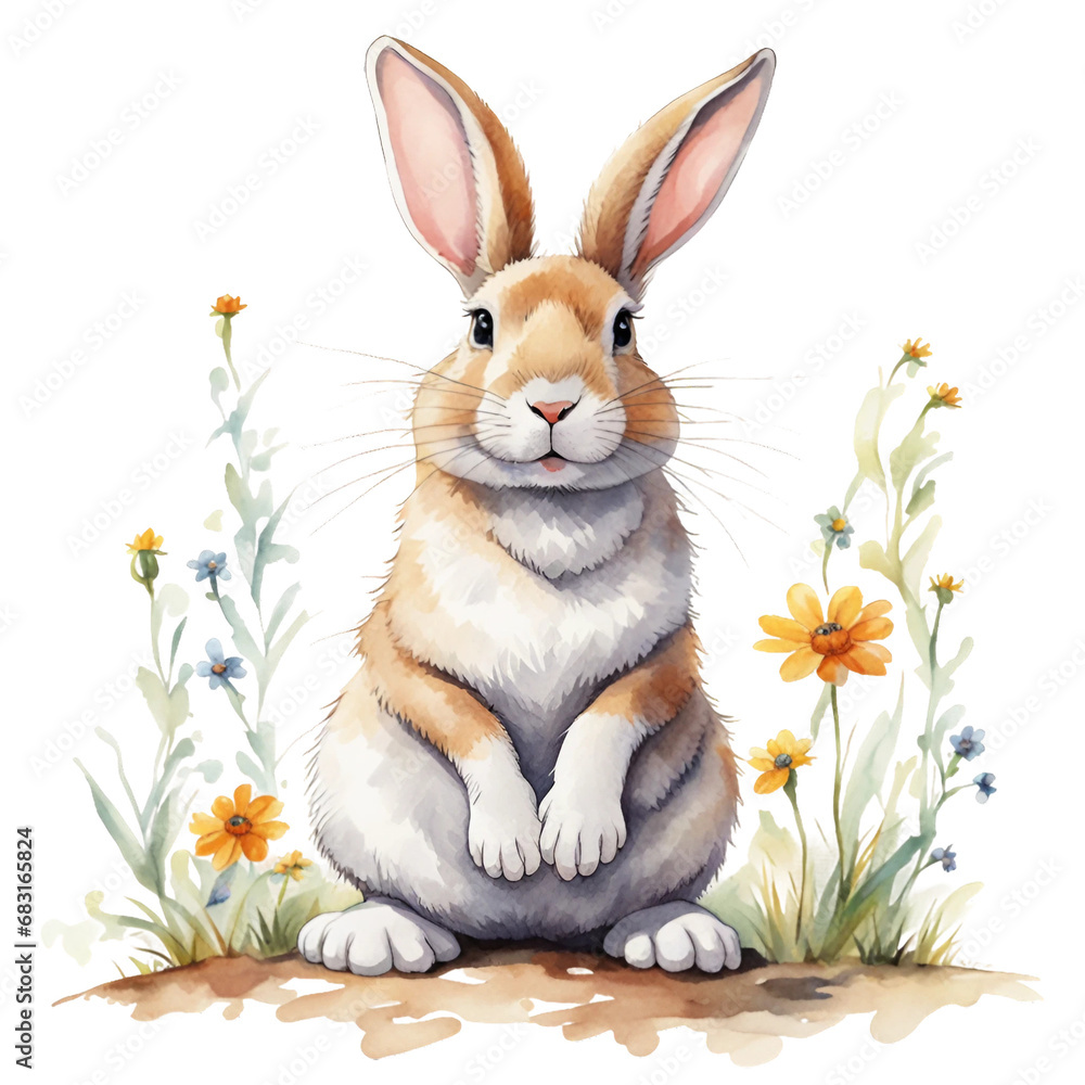 Fototapeta premium A cute rabbit in watercolor style, transparent background