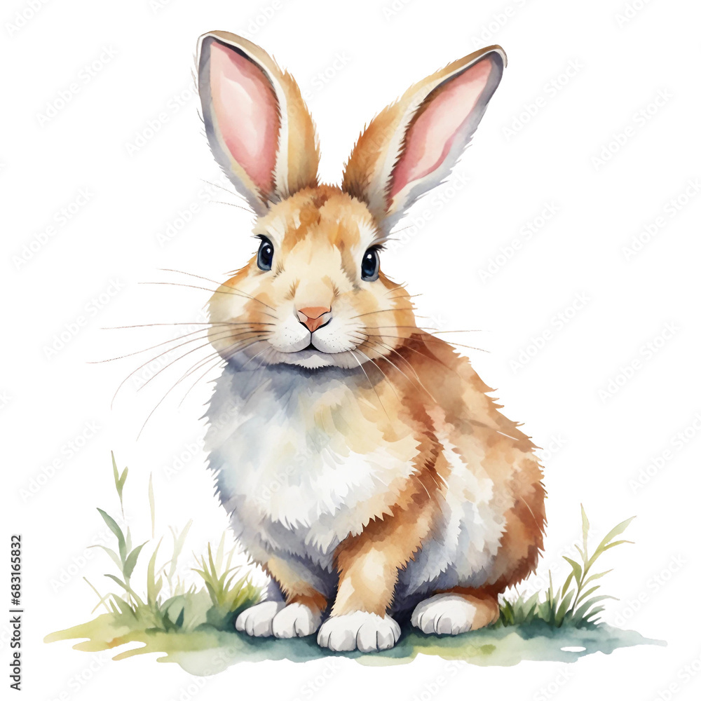 Fototapeta premium A cute rabbit in watercolor style, transparent background