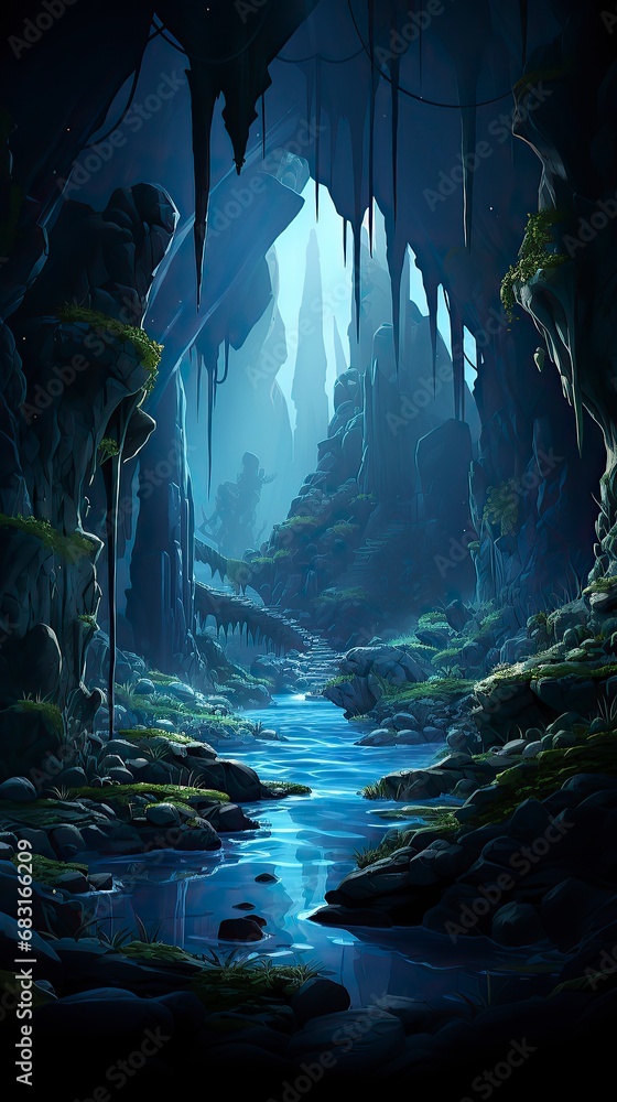 A_surreal_ice_cave_with_vivid_blue_hues ,Winter Graphics, Winter Graphics image idea, Illustration