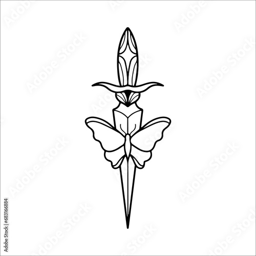 vector illustration of dagger with butterfly