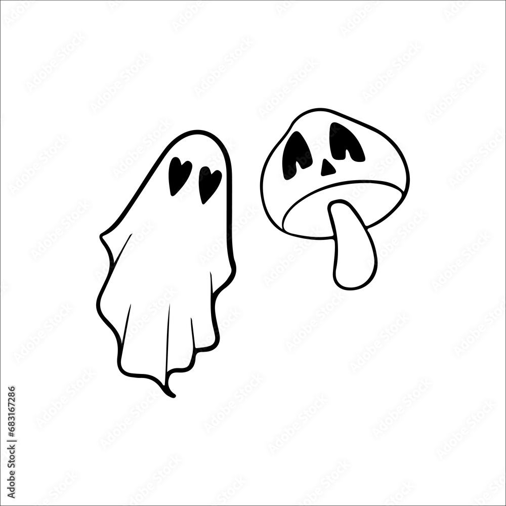 vector illustration of ghost and mushroom characters vector illustration of ghost and mushroom characters