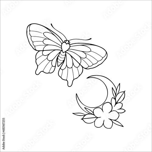 vector illustration of moth and moon concept