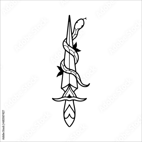 vector illustration of dagger with snake