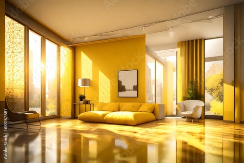 interior of a bedroom, modern living room with a window, a modern bedroom, modern architeture ,yellow color building structure,wallpaper photo