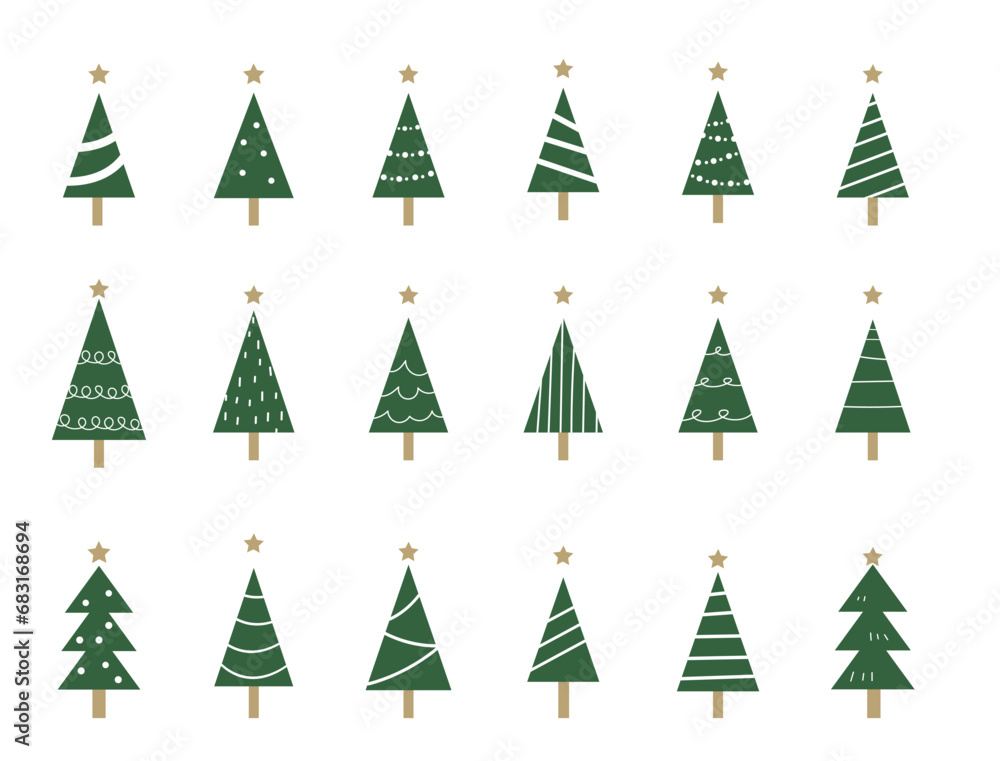 Obraz premium シンプルなクリスマスツリーのイラストセット