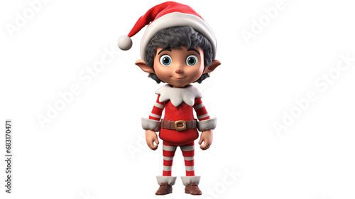 cute christmas elf wearing santa hat isolated on white background, Genrative ai © The Deep Designer
