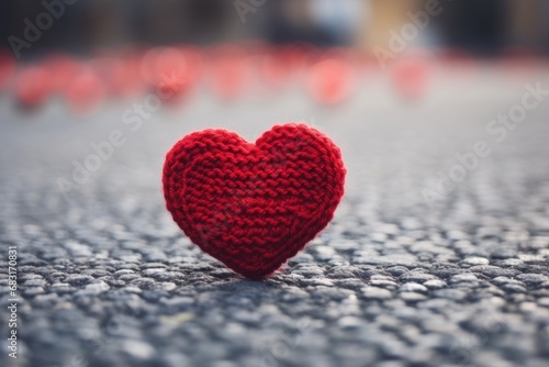 Beautiful Knitted red heart shape on background.
