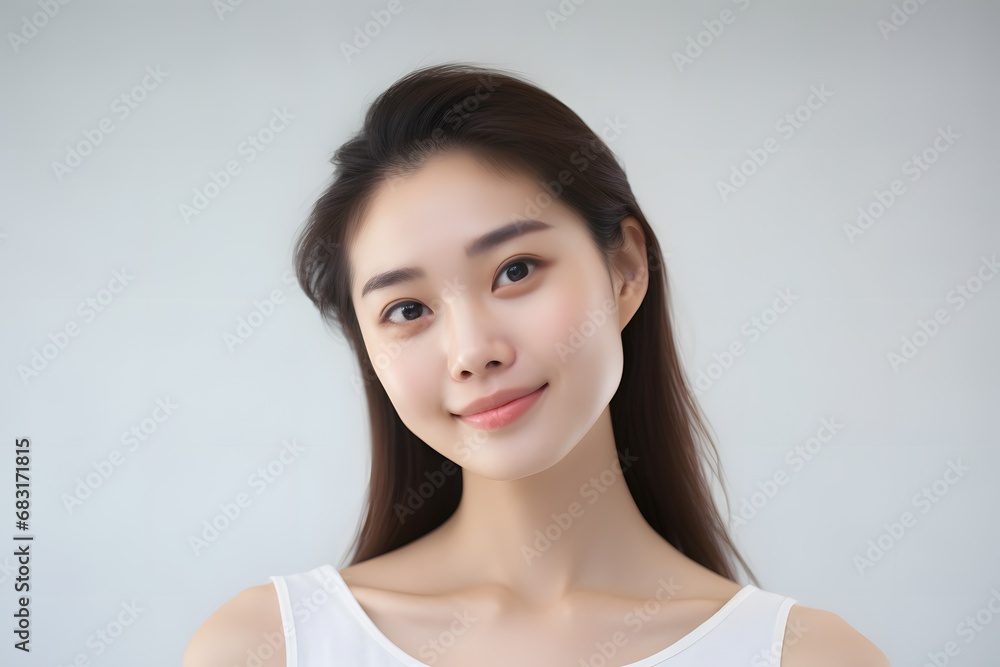 Beautiful young woman with flowing long hair wearing a white shirt and looking off into the distance. Generative AI Beautiful young woman with flowing long hair wearing a white shirt and looking off into the distance. Generative AI