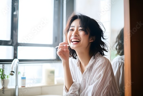 Morning Routine Woman Sitting in Bathroom Brushing Teeth with Toothbrush and Toothpaste Generative AI Free Download Morning Routine Woman Sitting in Bathroom Brushing Teeth with Toothbrush and Toothpaste Generative AI - GFXLoad